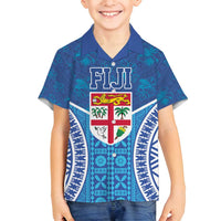 Fiji Day Family Matching Long Sleeve Bodycon Dress and Hawaiian Shirt Fijian Masi Tribal Hibiscus Tattoo and Tapa Pattern LT03 Son's Shirt Blue - Polynesian Pride