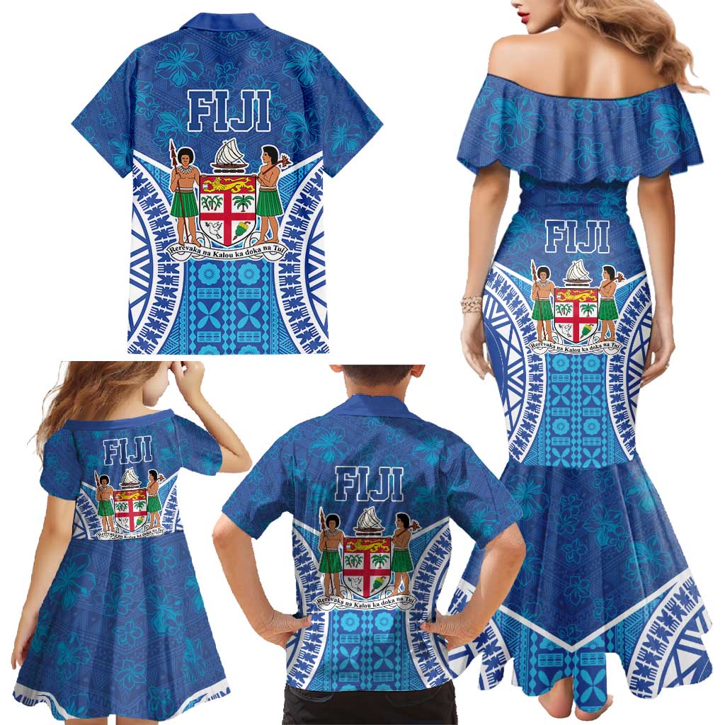 Fiji Day Family Matching Mermaid Dress and Hawaiian Shirt Fijian Masi Tribal Hibiscus Tattoo and Tapa Pattern LT03 - Polynesian Pride