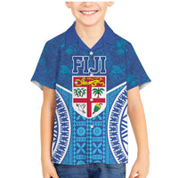 Fiji Day Family Matching Mermaid Dress and Hawaiian Shirt Fijian Masi Tribal Hibiscus Tattoo and Tapa Pattern LT03 Son's Shirt Blue - Polynesian Pride