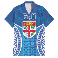 Fiji Day Family Matching Puletasi and Hawaiian Shirt Fijian Masi Tribal Hibiscus Tattoo and Tapa Pattern LT03 Dad's Shirt - Short Sleeve Blue - Polynesian Pride