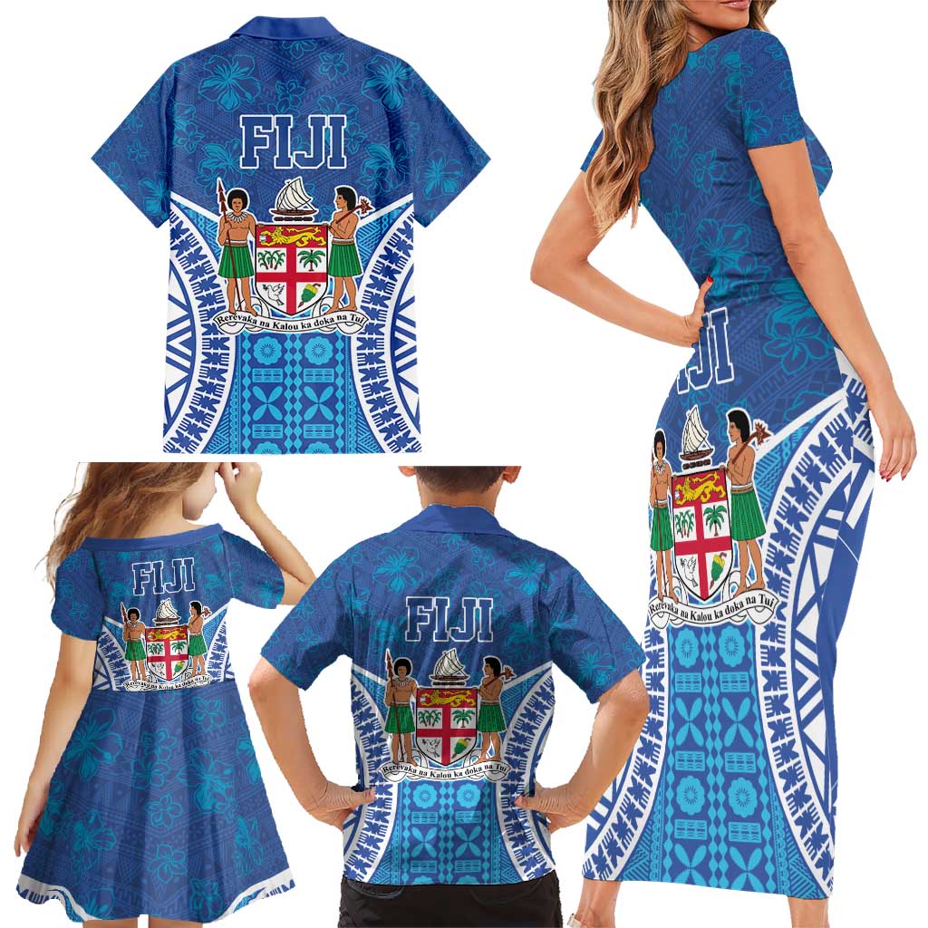 Fiji Day Family Matching Short Sleeve Bodycon Dress and Hawaiian Shirt Fijian Masi Tribal Hibiscus Tattoo and Tapa Pattern LT03 - Polynesian Pride