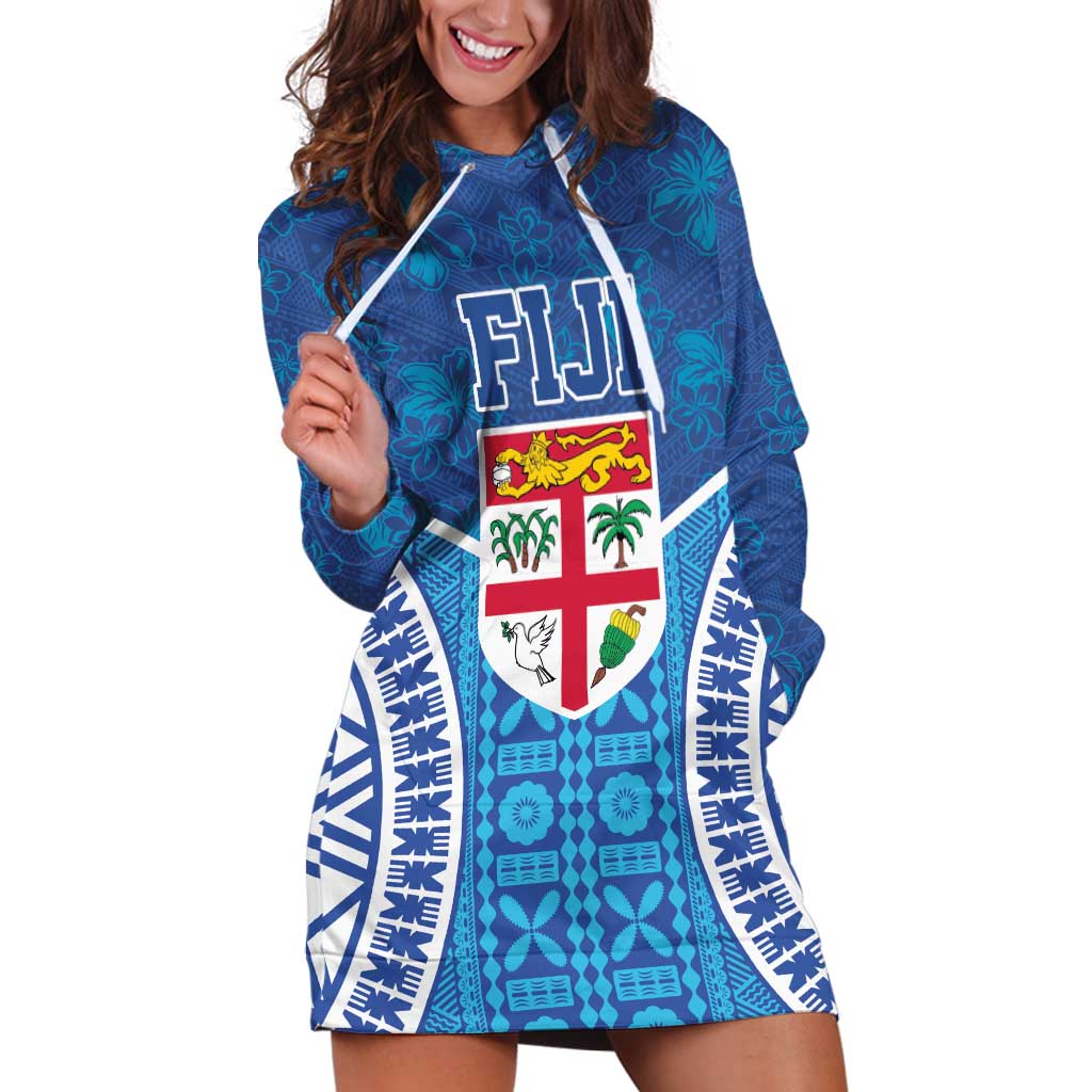 Fiji Day Hoodie Dress Fijian Masi Tribal Hibiscus Tattoo and Tapa Pattern