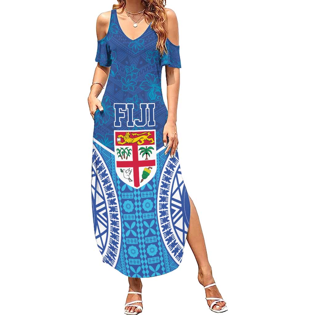 Fiji Day Summer Maxi Dress Fijian Masi Tribal Hibiscus Tattoo and Tapa Pattern