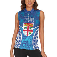 Fiji Day Women Sleeveless Polo Shirt Fijian Masi Tribal Hibiscus Tattoo and Tapa Pattern LT03 - Polynesian Pride