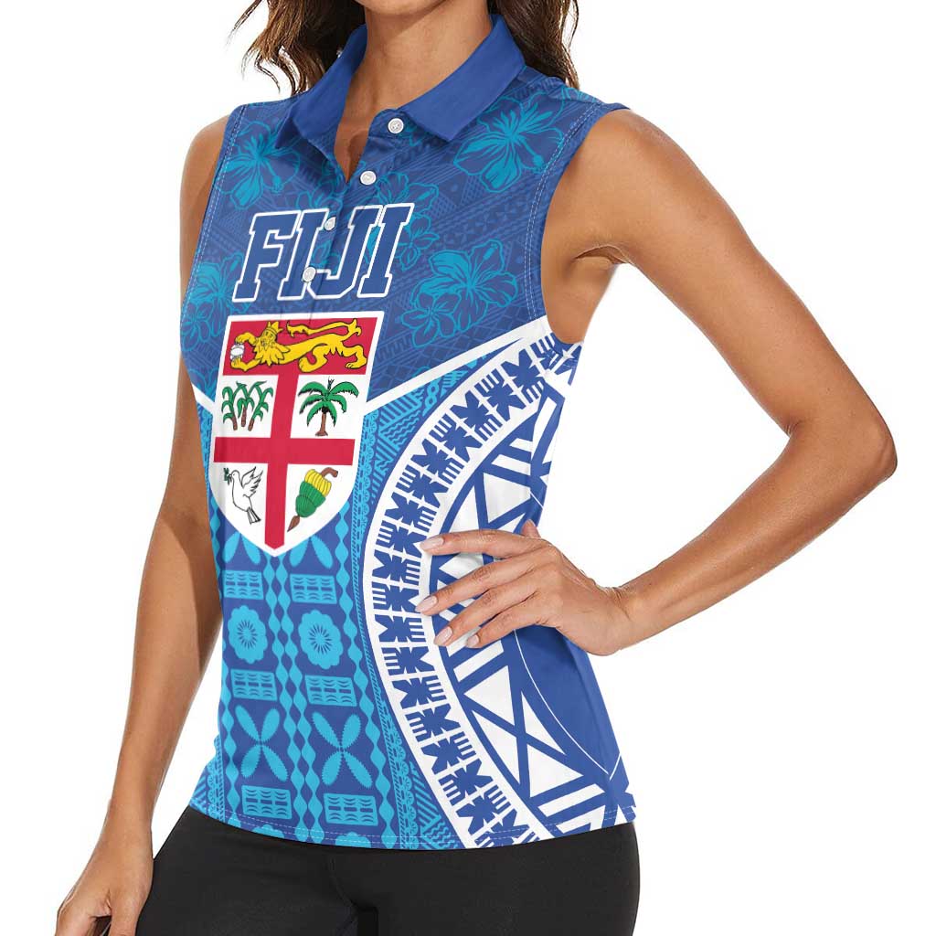 Fiji Day Women Sleeveless Polo Shirt Fijian Masi Tribal Hibiscus Tattoo and Tapa Pattern LT03 - Polynesian Pride