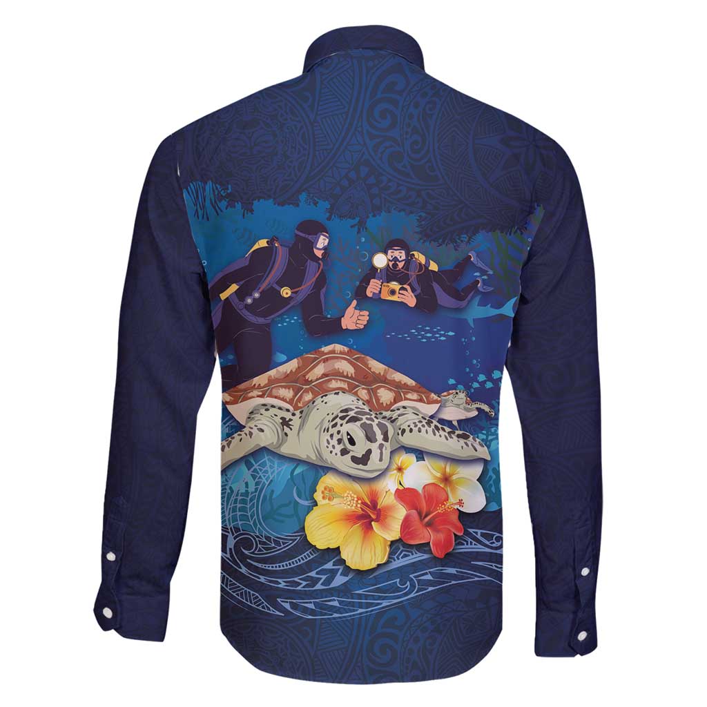 Polynesian Scuba Diving Family Matching Long Sleeve Bodycon Dress and Hawaiian Shirt Honu with Hibiscus and Plumeria Flower and Tapa Tribal Pattern LT03 - Polynesian Pride