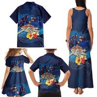 Polynesian Scuba Diving Family Matching Tank Maxi Dress and Hawaiian Shirt Honu with Hibiscus and Plumeria Flower and Tapa Tribal Pattern
