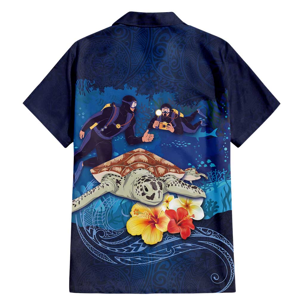 Polynesian Scuba Diving Family Matching Tank Maxi Dress and Hawaiian Shirt Honu with Hibiscus and Plumeria Flower and Tapa Tribal Pattern
