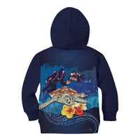 Polynesian Scuba Diving Kid Hoodie Honu with Hibiscus and Plumeria Flower and Tapa Tribal Pattern