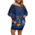 Polynesian Scuba Diving Off Shoulder Short Dress Honu with Hibiscus and Plumeria Flower and Tapa Tribal Pattern