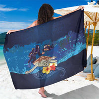 Polynesian Scuba Diving Sarong Honu with Hibiscus and Plumeria Flower and Tapa Tribal Pattern