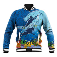Polynesian Scuba Diving Baseball Jacket Beauty Corals with Underwater and Polynesian Pattern