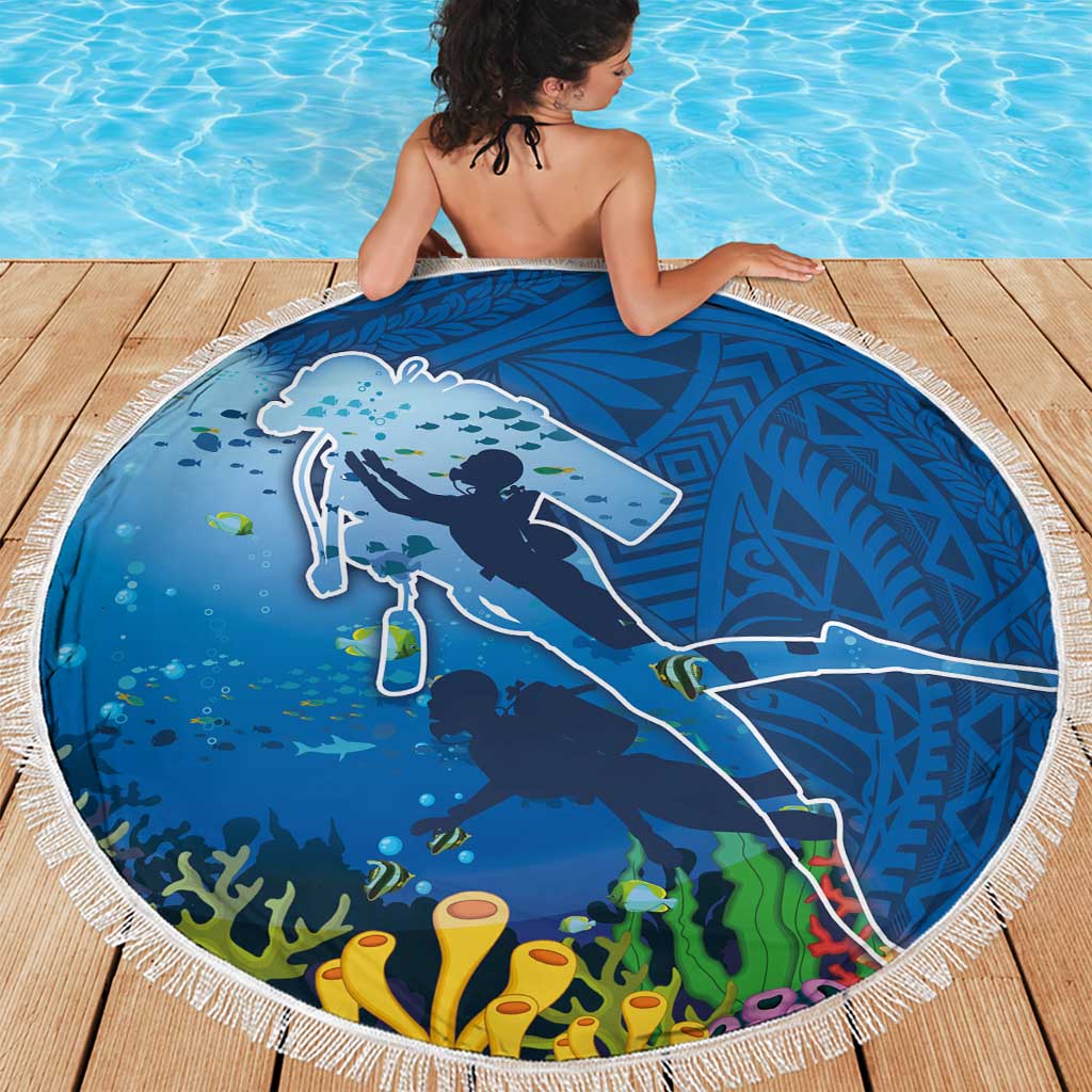Polynesian Scuba Diving Beach Blanket Beauty Corals with Underwater and Polynesian Pattern