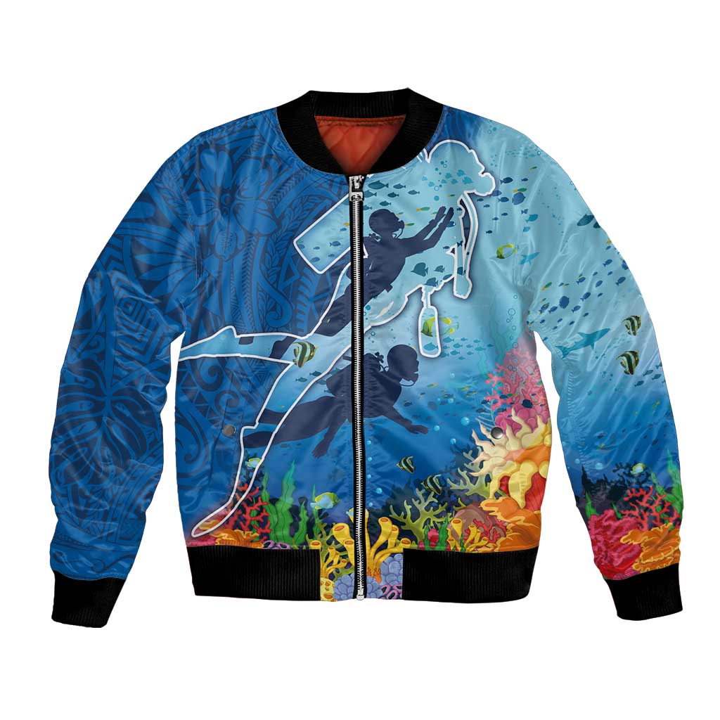 Polynesian Scuba Diving Bomber Jacket Beauty Corals with Underwater and Polynesian Pattern