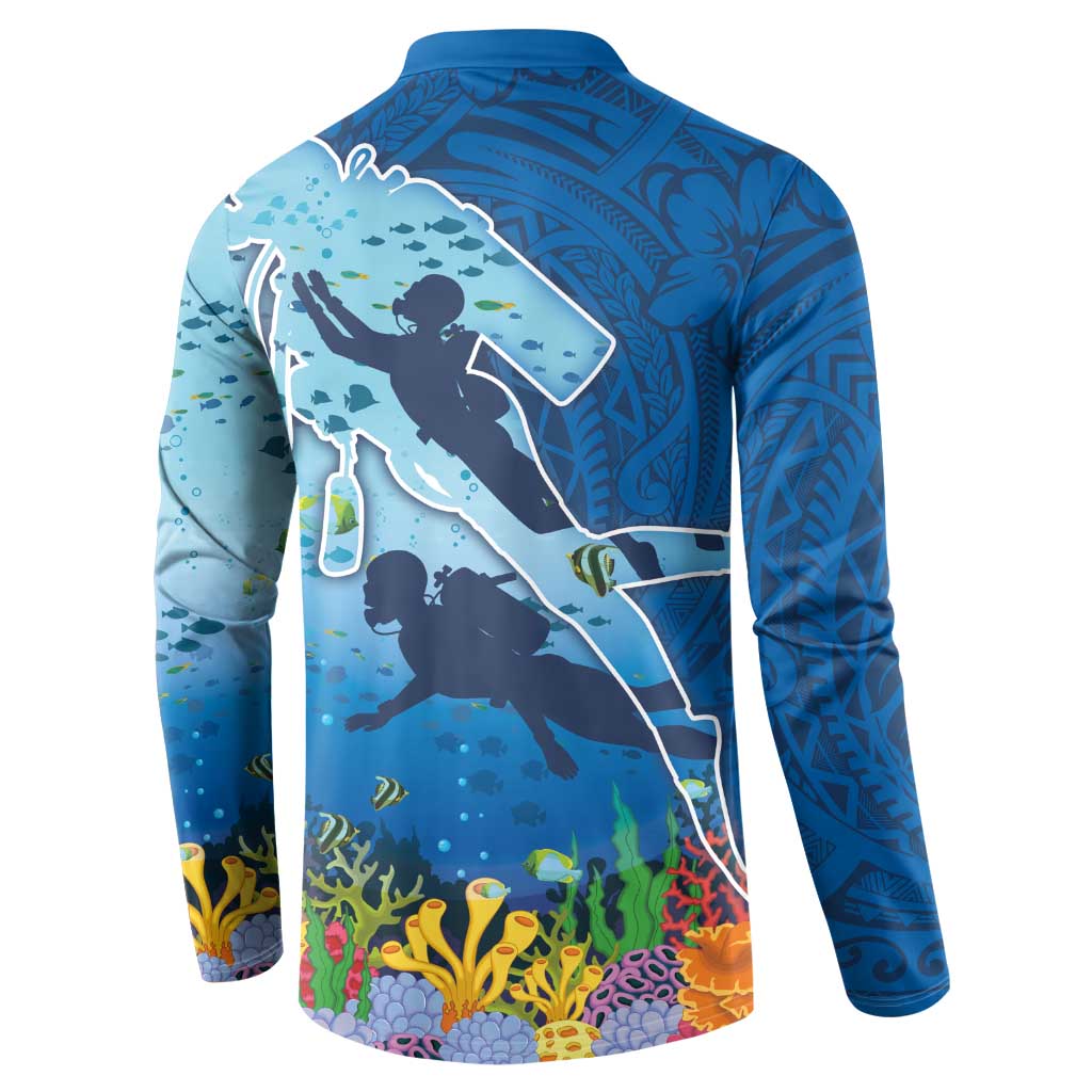 Polynesian Scuba Diving Button Sweatshirt Beauty Corals with Underwater and Polynesian Pattern