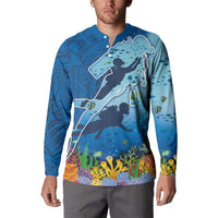 Polynesian Scuba Diving Button Sweatshirt Beauty Corals with Underwater and Polynesian Pattern