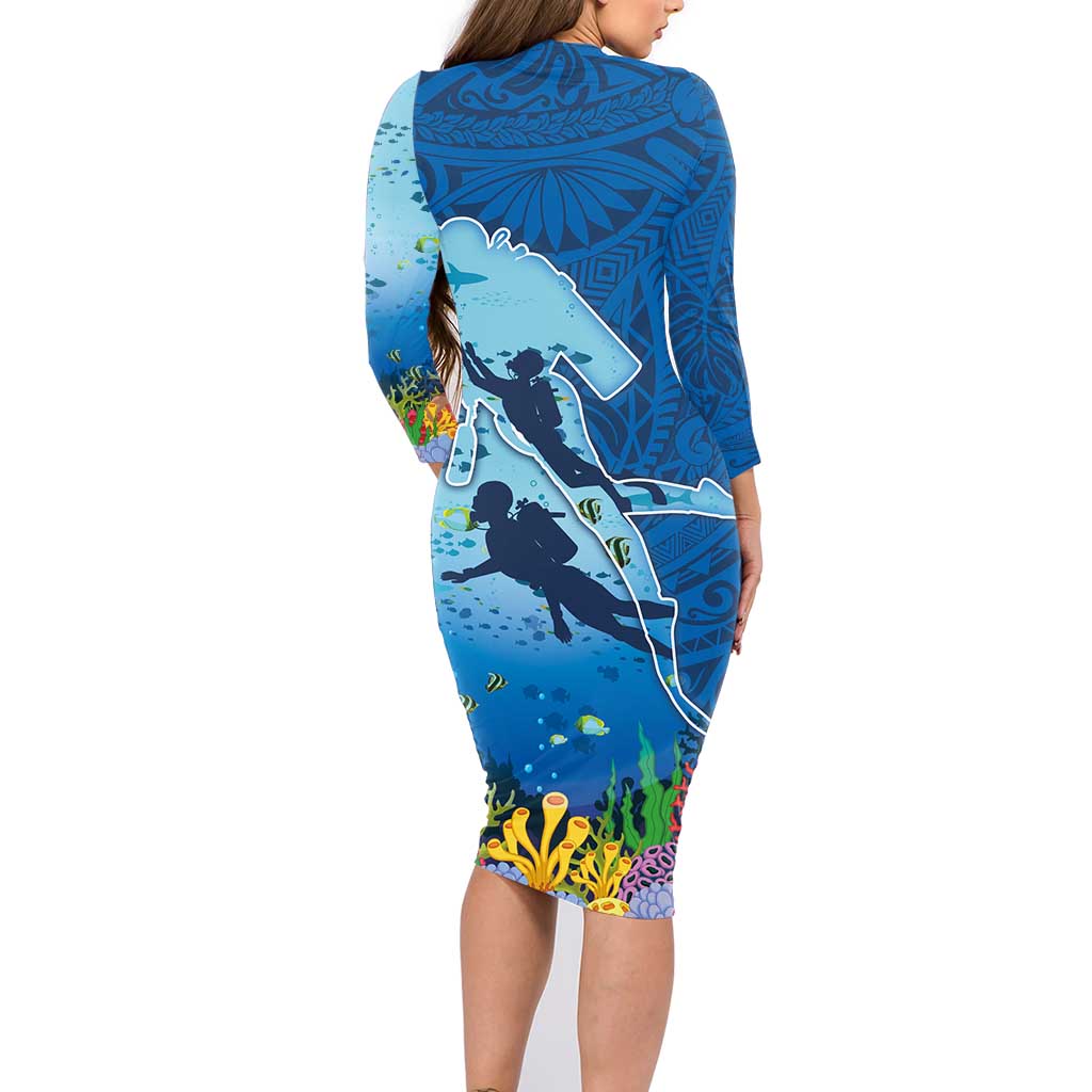 Polynesian Scuba Diving Family Matching Long Sleeve Bodycon Dress and Hawaiian Shirt Beauty Corals with Underwater and Polynesian Pattern LT03 - Polynesian Pride