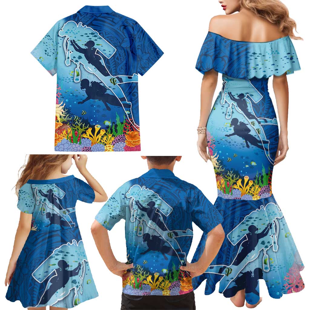 Polynesian Scuba Diving Family Matching Mermaid Dress and Hawaiian Shirt Beauty Corals with Underwater and Polynesian Pattern LT03 - Polynesian Pride