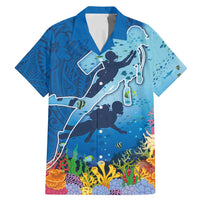 Polynesian Scuba Diving Family Matching Mermaid Dress and Hawaiian Shirt Beauty Corals with Underwater and Polynesian Pattern LT03 Dad's Shirt - Short Sleeve Blue - Polynesian Pride