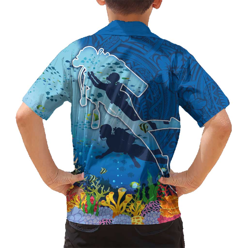 Polynesian Scuba Diving Family Matching Short Sleeve Bodycon Dress and Hawaiian Shirt Beauty Corals with Underwater and Polynesian Pattern LT03 - Polynesian Pride
