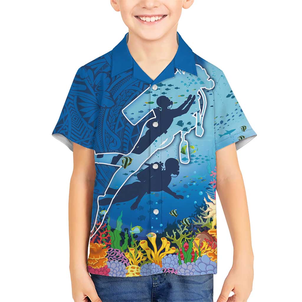 Polynesian Scuba Diving Kid Hawaiian Shirt Beauty Corals with Underwater and Polynesian Pattern