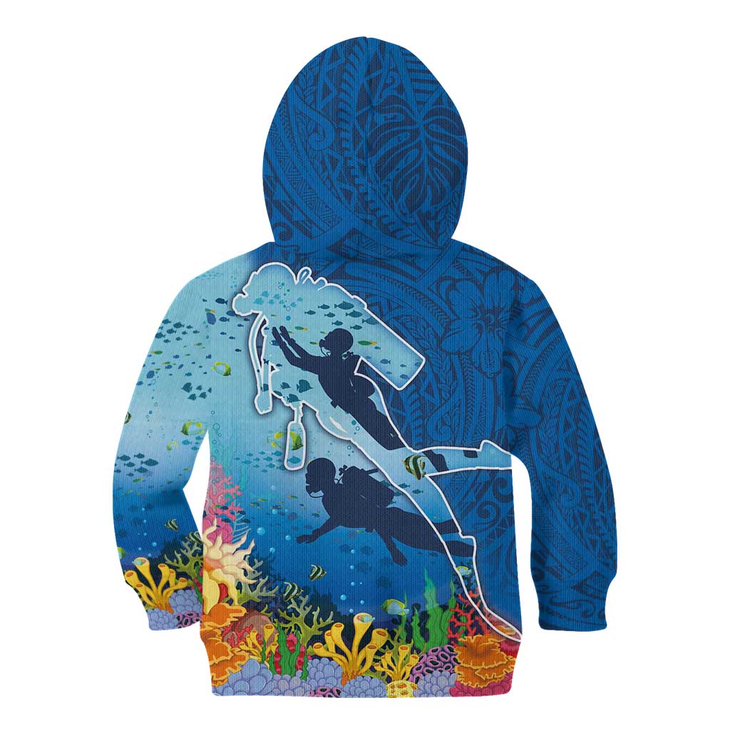 Polynesian Scuba Diving Kid Hoodie Beauty Corals with Underwater and Polynesian Pattern