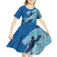 Polynesian Scuba Diving Kid Short Sleeve Dress Beauty Corals with Underwater and Polynesian Pattern