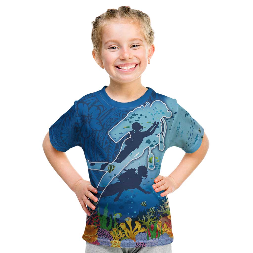 Polynesian Scuba Diving Kid T Shirt Beauty Corals with Underwater and Polynesian Pattern