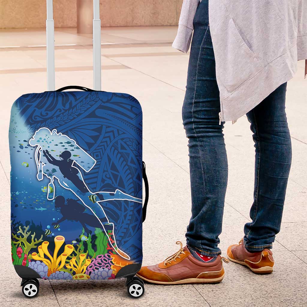 Polynesian Scuba Diving Luggage Cover Beauty Corals with Underwater and Polynesian Pattern