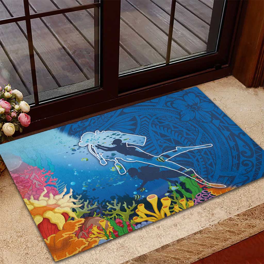 Polynesian Scuba Diving Rubber Doormat Beauty Corals with Underwater and Polynesian Pattern