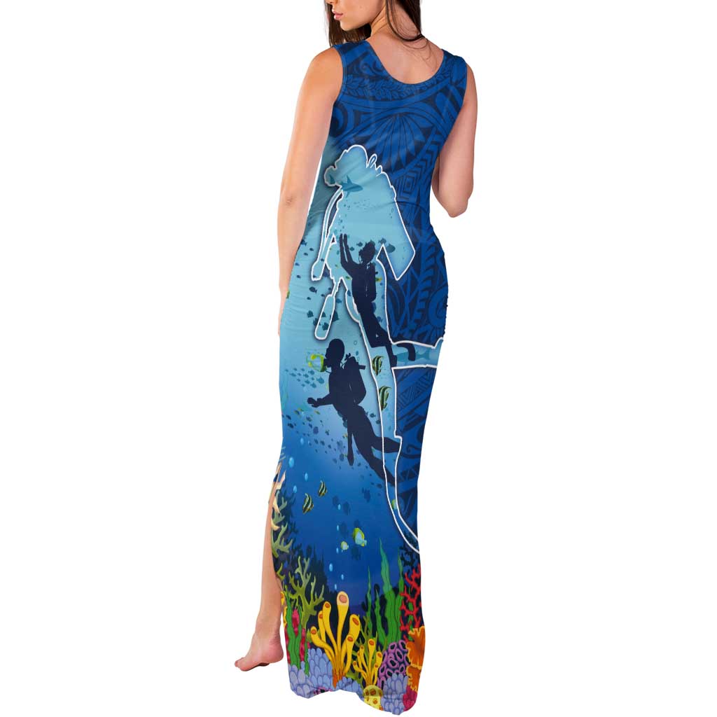 Polynesian Scuba Diving Tank Maxi Dress Beauty Corals with Underwater and Polynesian Pattern