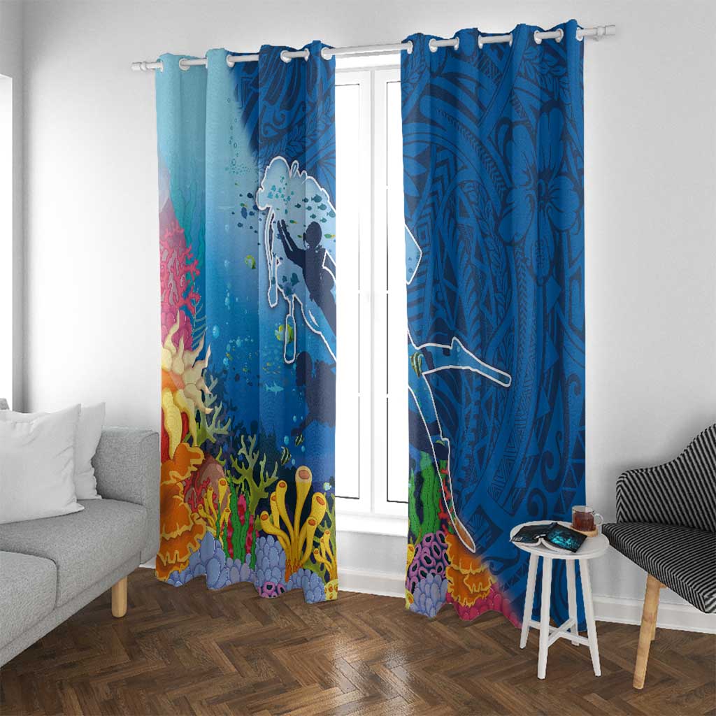 Polynesian Scuba Diving Window Curtain Beauty Corals with Underwater and Polynesian Pattern