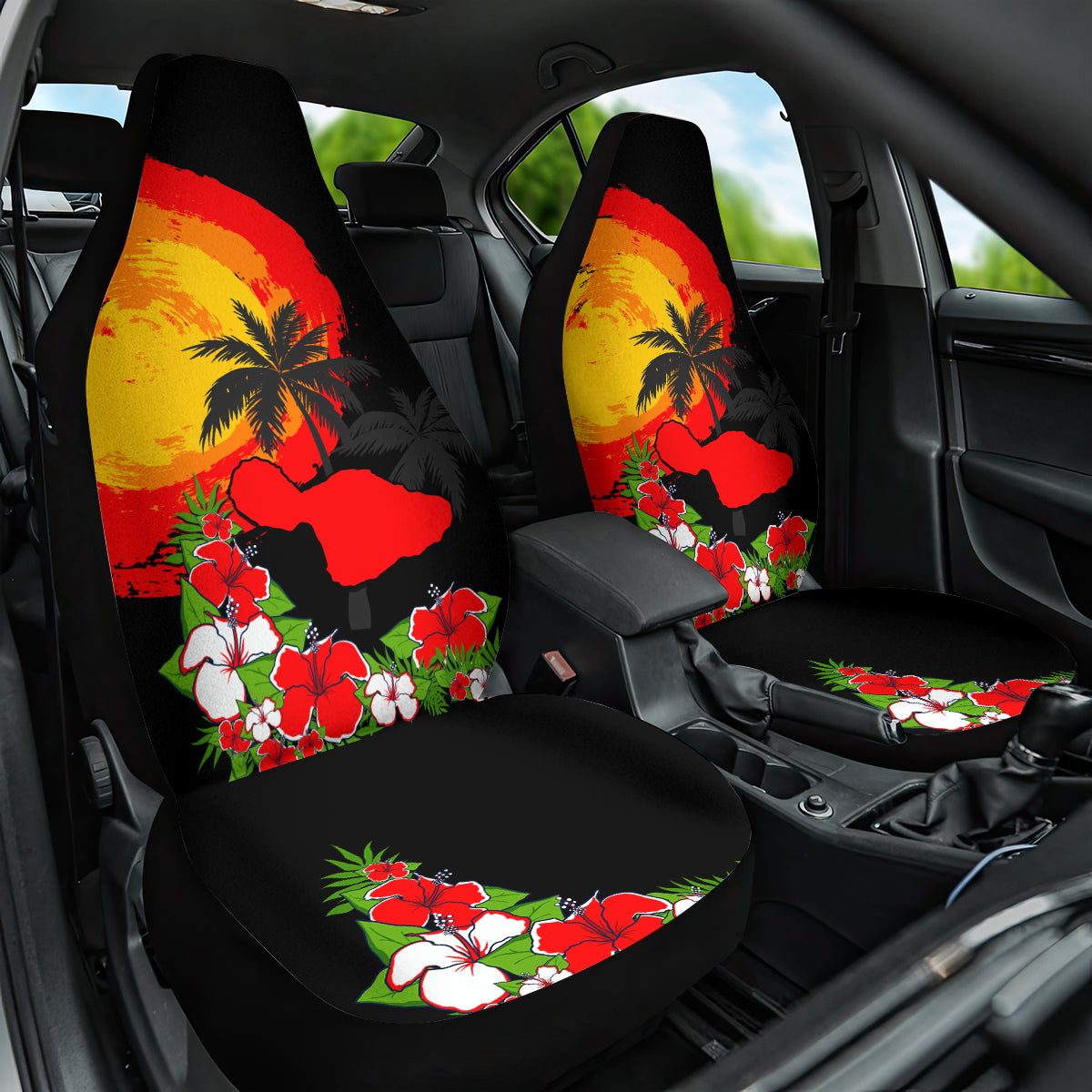 Hawaii Maui Island Car Seat Cover Maui Map With Tropical Forest Sunset Vibe LT03 One Size Black - Polynesian Pride