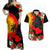 Hawaii Maui Island Couples Matching Off Shoulder Maxi Dress and Hawaiian Shirt Maui Map With Tropical Forest Sunset Vibe LT03 Black - Polynesian Pride