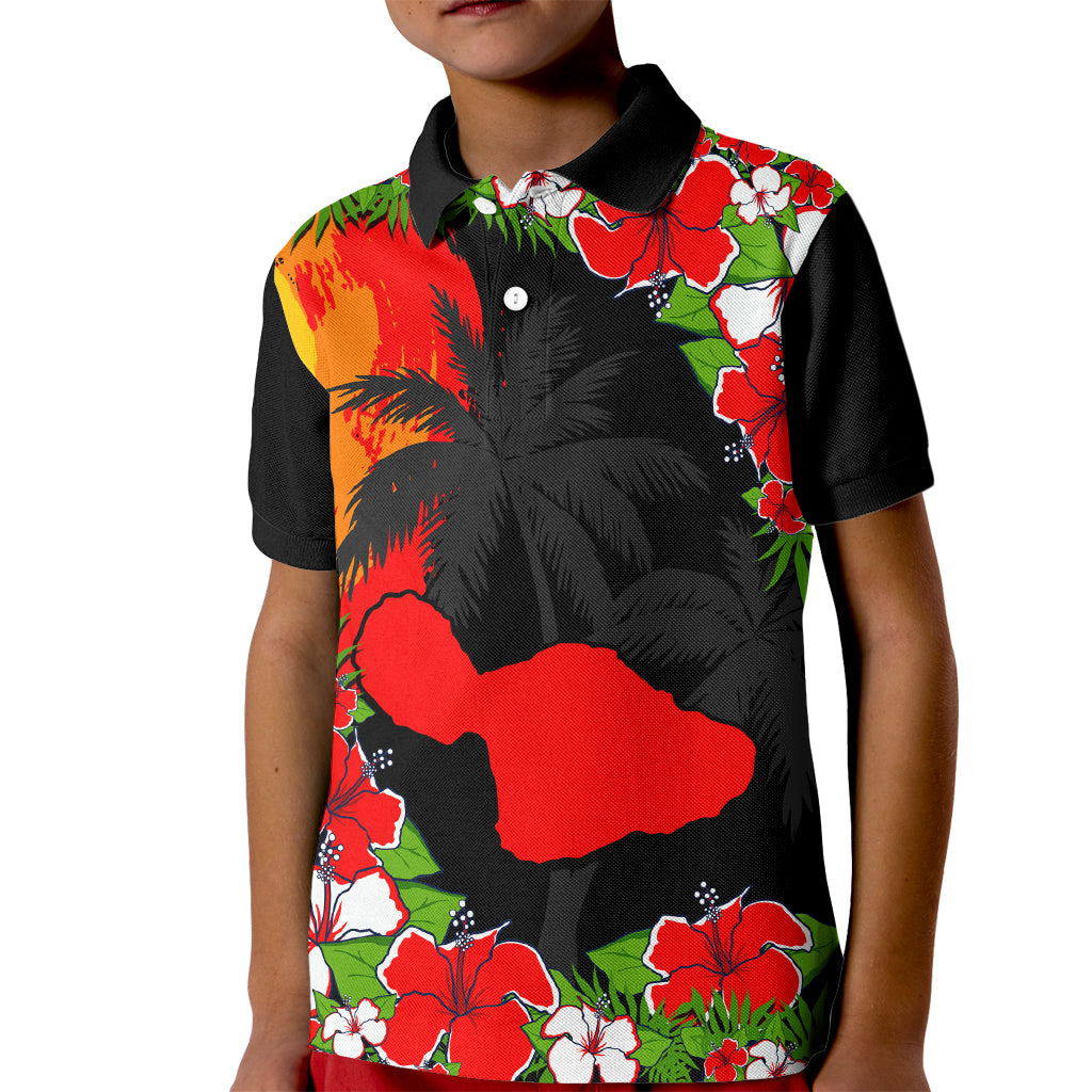 Hawaii Maui Island Kid Polo Shirt Maui Map With Tropical Forest Sunset Vibe LT03 Kid Black - Polynesian Pride
