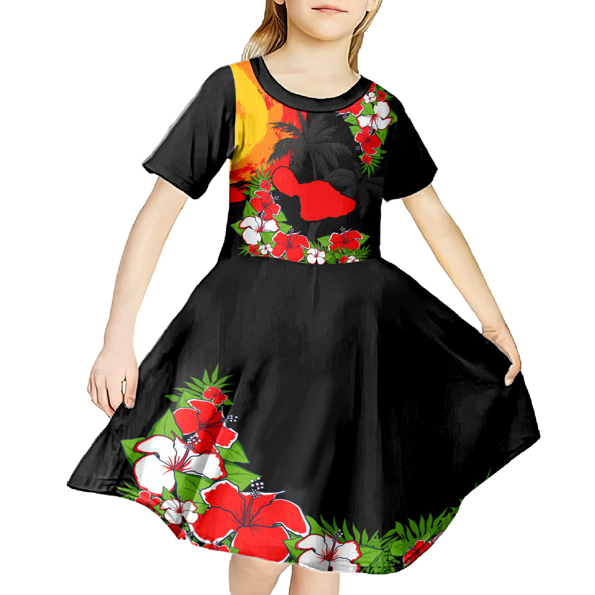 Hawaii Maui Island Kid Short Sleeve Dress Maui Map With Tropical Forest Sunset Vibe LT03 - Polynesian Pride
