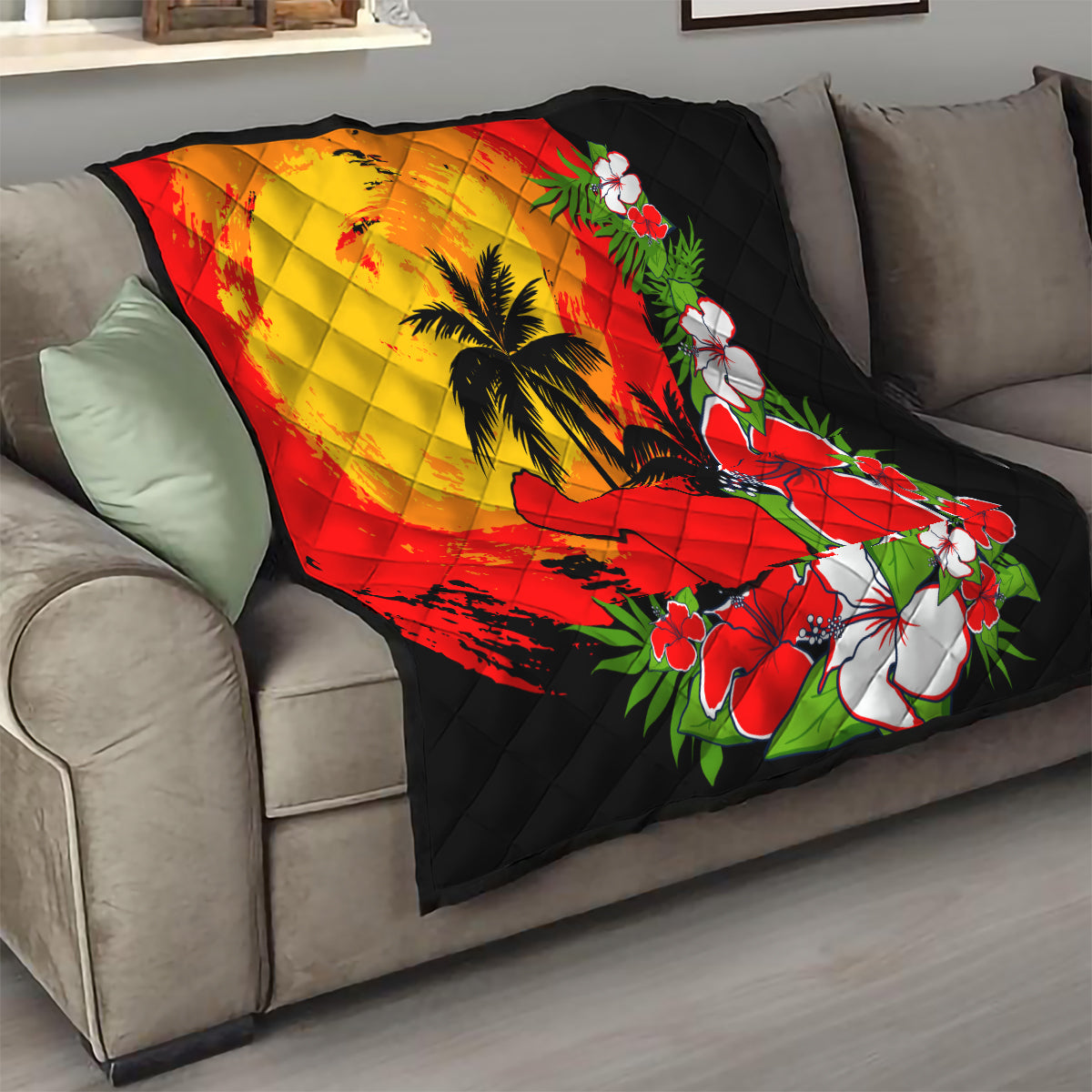 Hawaii Maui Island Quilt Maui Map With Tropical Forest Sunset Vibe LT03 - Polynesian Pride