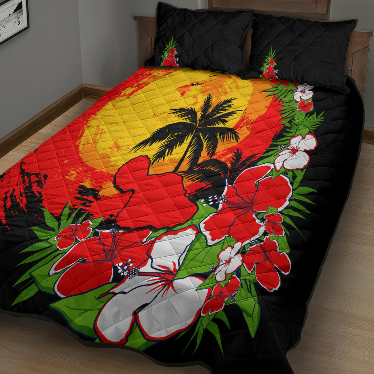 Hawaii Maui Island Quilt Bed Set Maui Map With Tropical Forest Sunset Vibe LT03 - Polynesian Pride