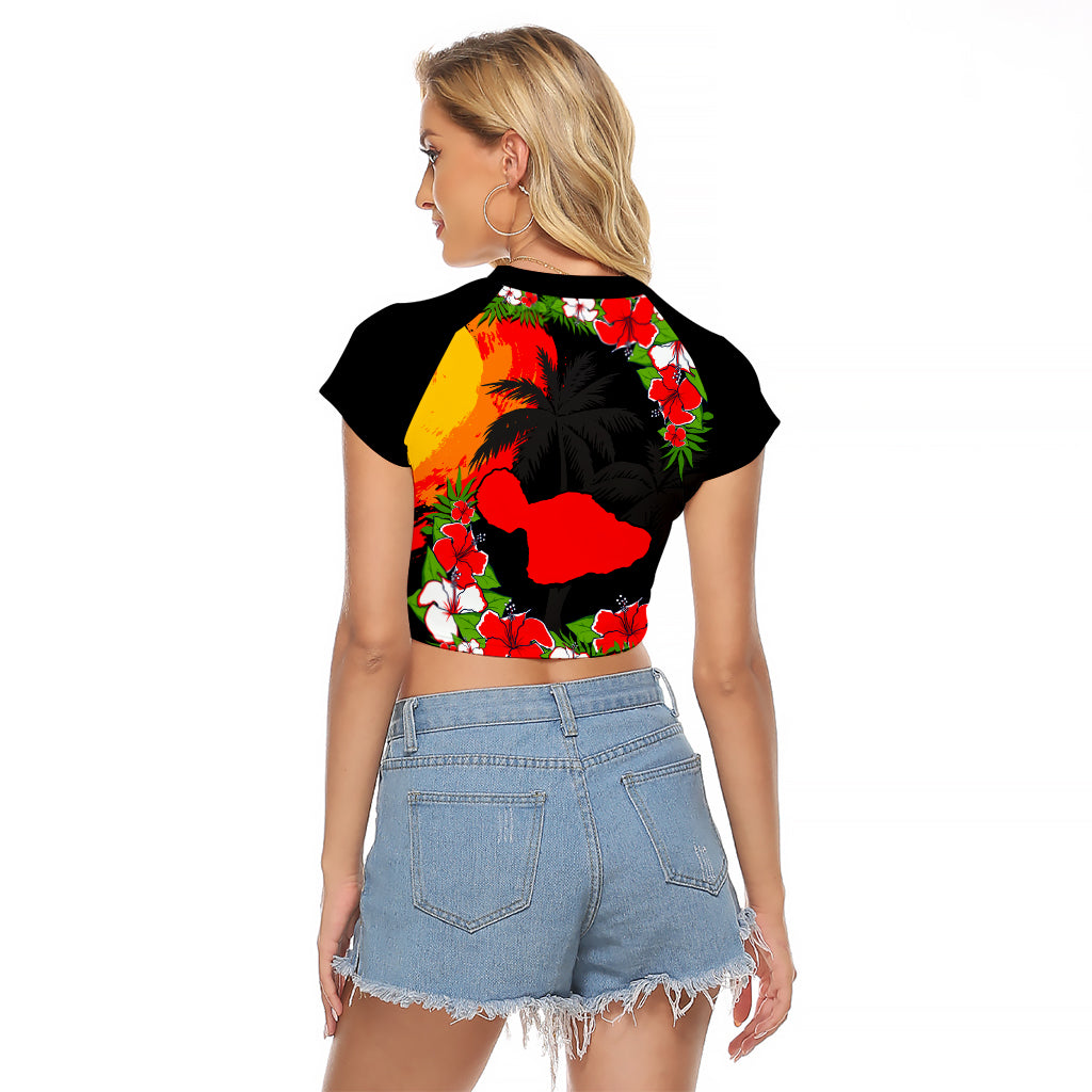 Hawaii Maui Island Raglan Cropped T Shirt Maui Map With Tropical Forest Sunset Vibe LT03 - Polynesian Pride