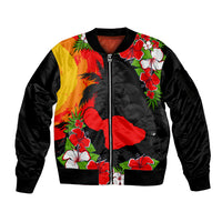 Hawaii Maui Island Sleeve Zip Bomber Jacket Maui Map With Tropical Forest Sunset Vibe LT03 Unisex Black - Polynesian Pride