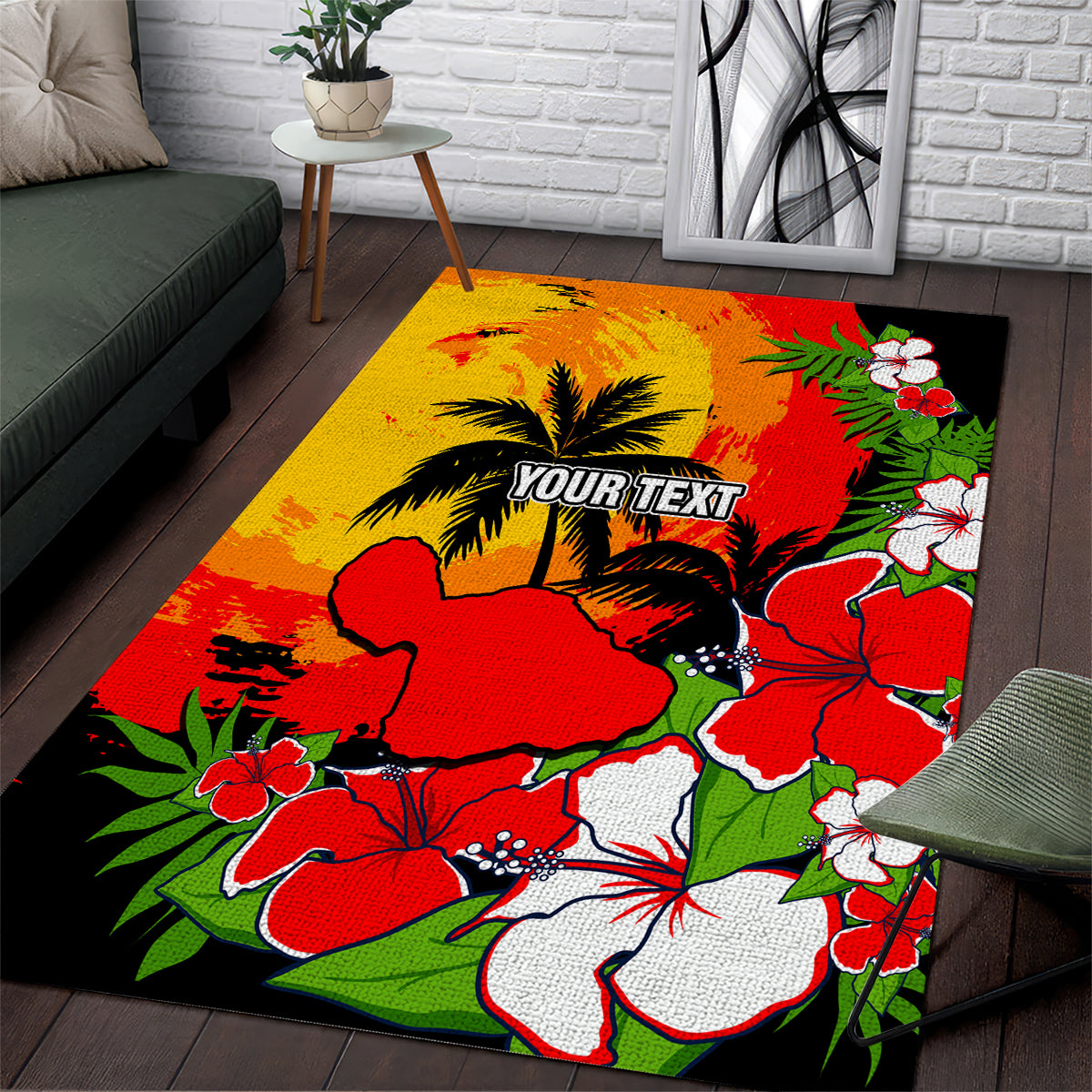 Custom Hawaii Maui Island Area Rug Maui Map With Tropical Forest Sunset Vibe LT03 Black - Polynesian Pride