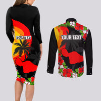 Custom Hawaii Maui Island Couples Matching Long Sleeve Bodycon Dress and Long Sleeve Button Shirts Maui Map With Tropical Forest Sunset Vibe LT03 - Polynesian Pride