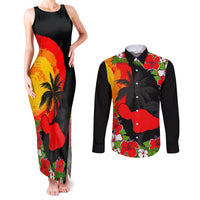 Custom Hawaii Maui Island Couples Matching Tank Maxi Dress and Long Sleeve Button Shirts Maui Map With Tropical Forest Sunset Vibe LT03 Black - Polynesian Pride