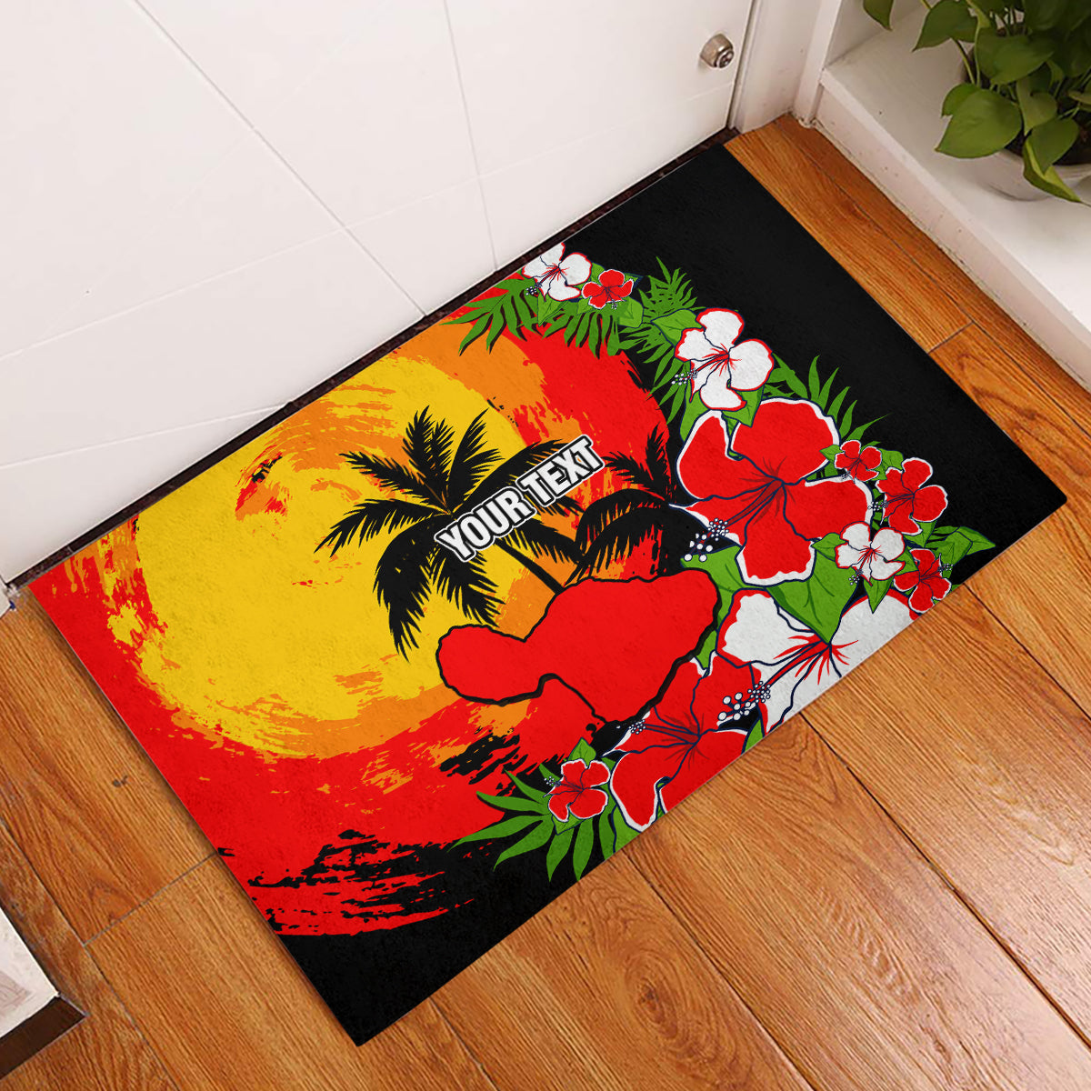 Custom Hawaii Maui Island Rubber Doormat Maui Map With Tropical Forest Sunset Vibe LT03 Black - Polynesian Pride
