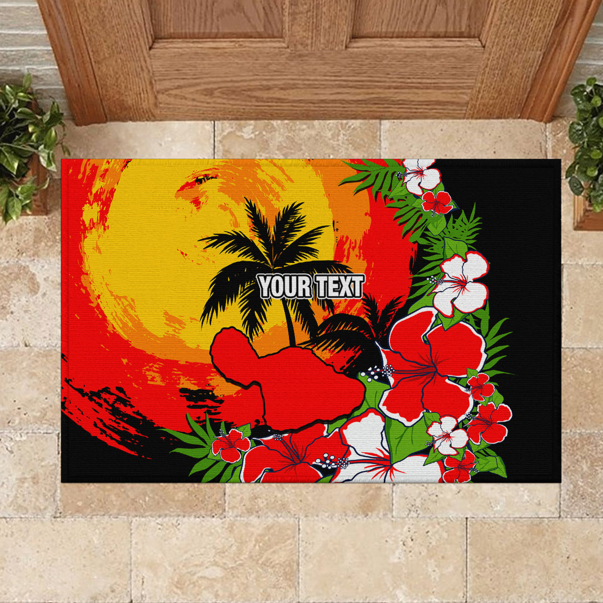 Custom Hawaii Maui Island Rubber Doormat Maui Map With Tropical Forest Sunset Vibe LT03 - Polynesian Pride