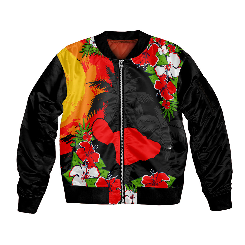Custom Hawaii Maui Island Sleeve Zip Bomber Jacket Maui Map With Tropical Forest Sunset Vibe LT03 Unisex Black - Polynesian Pride