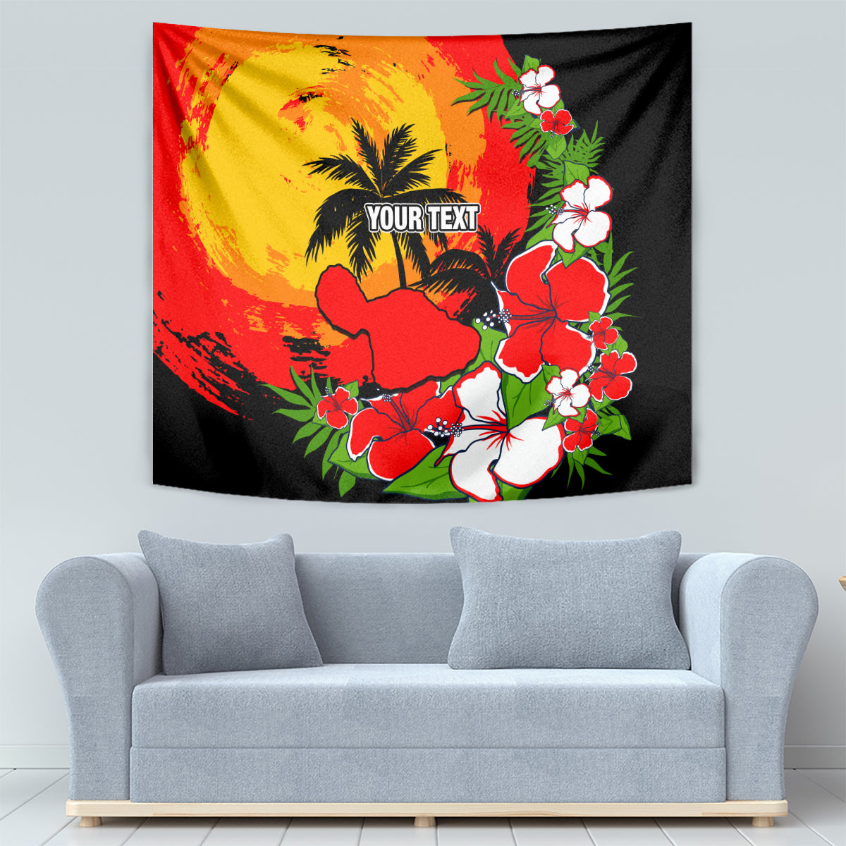 Custom Hawaii Maui Island Tapestry Maui Map With Tropical Forest Sunset Vibe LT03 - Polynesian Pride