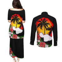 Hawaii Maui Island Couples Matching Puletasi Dress and Long Sleeve Button Shirts Maui Map With Tropical Forest Vintage Style LT03 - Polynesian Pride