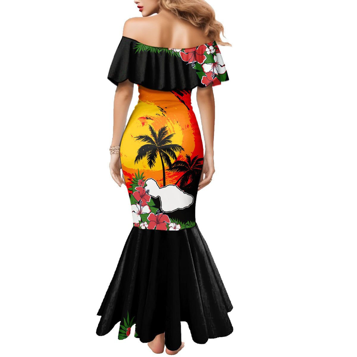 Hawaii Maui Island Family Matching Mermaid Dress and Hawaiian Shirt Maui Map With Tropical Forest Vintage Style LT03 - Polynesian Pride