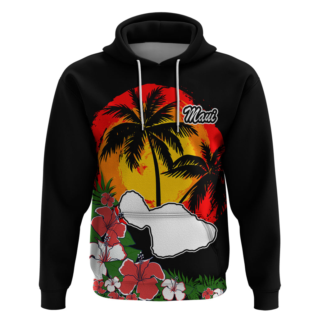 Hawaii Maui Island Hoodie Maui Map With Tropical Forest Vintage Style LT03 Pullover Hoodie Black - Polynesian Pride